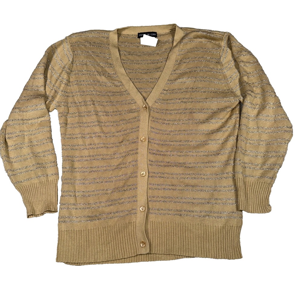 Esprit De Corp V Neck Cardigan Sweater Womens Medium Metallic Stripe Sparkle NEW
